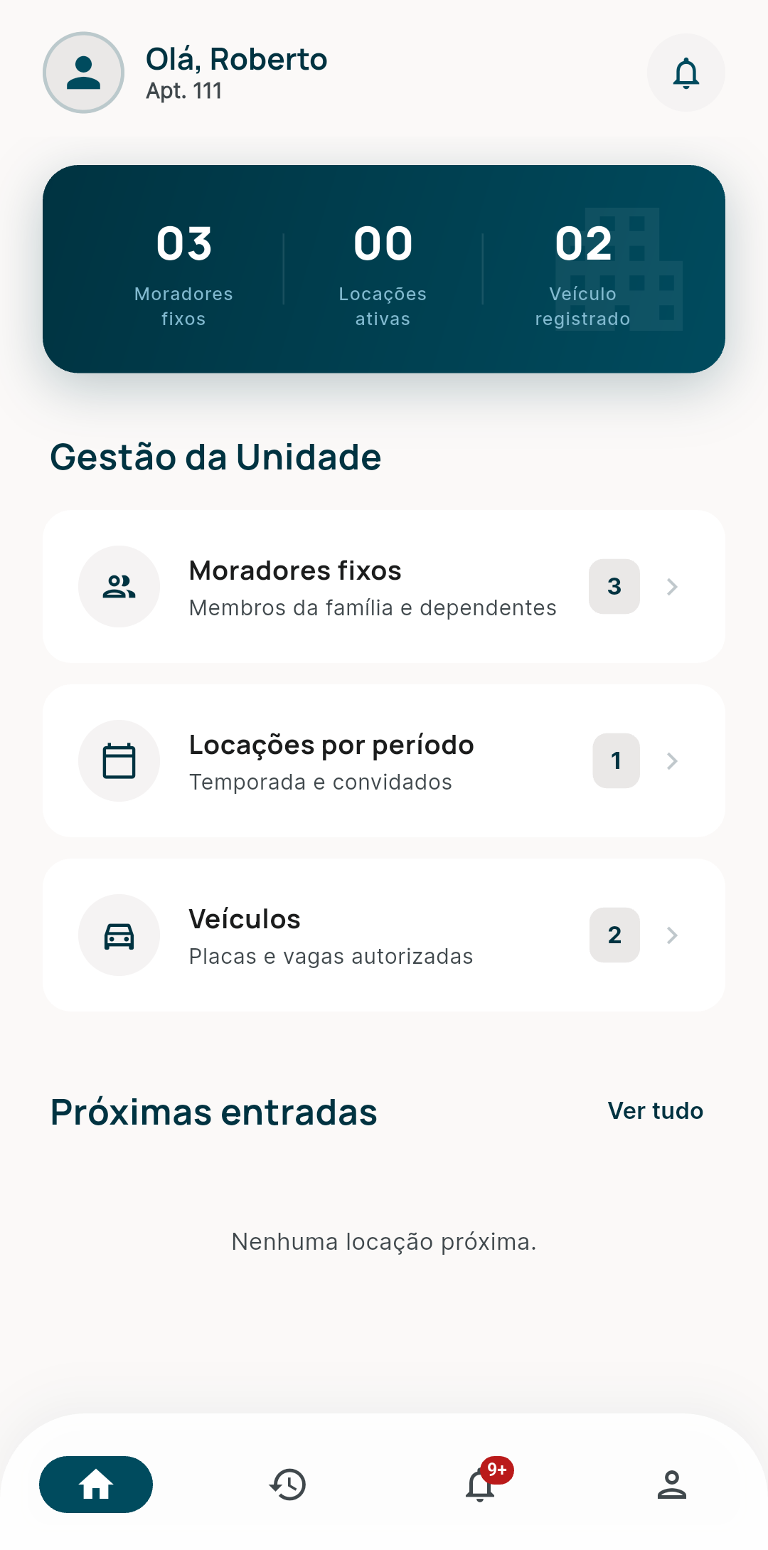 Dashboard do morador AcessoCerto